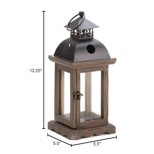 12.25" Rustic Wooden Hanging Monticello Candle Lantern